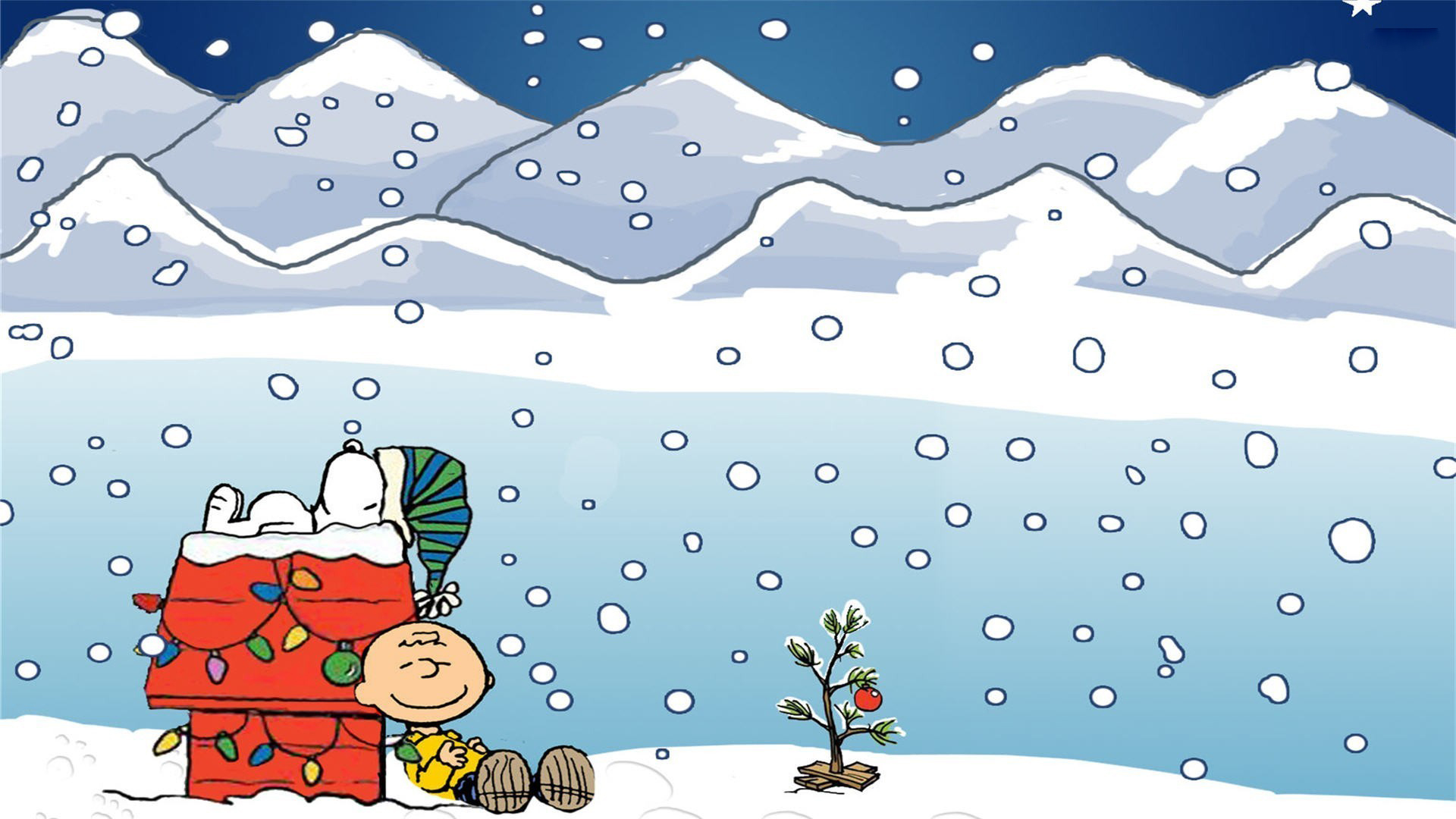 Snoopy and Charlie Brown in a snowy Christmas scene, perfect for a 4K winter wallpaper