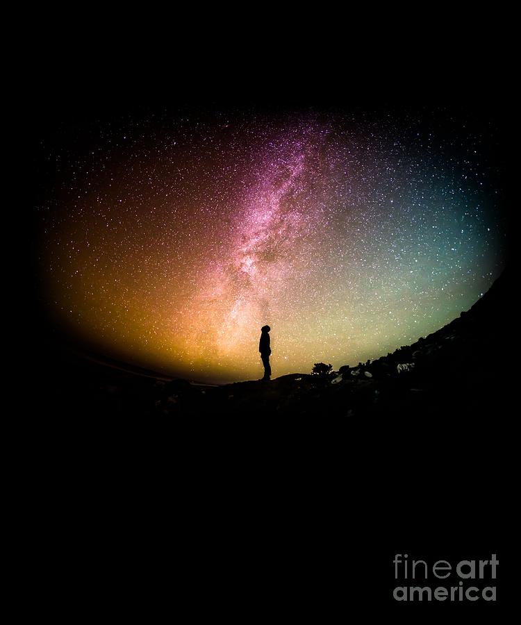 Man Standing Galaxy Background Outerspace Plas Earth Galactic