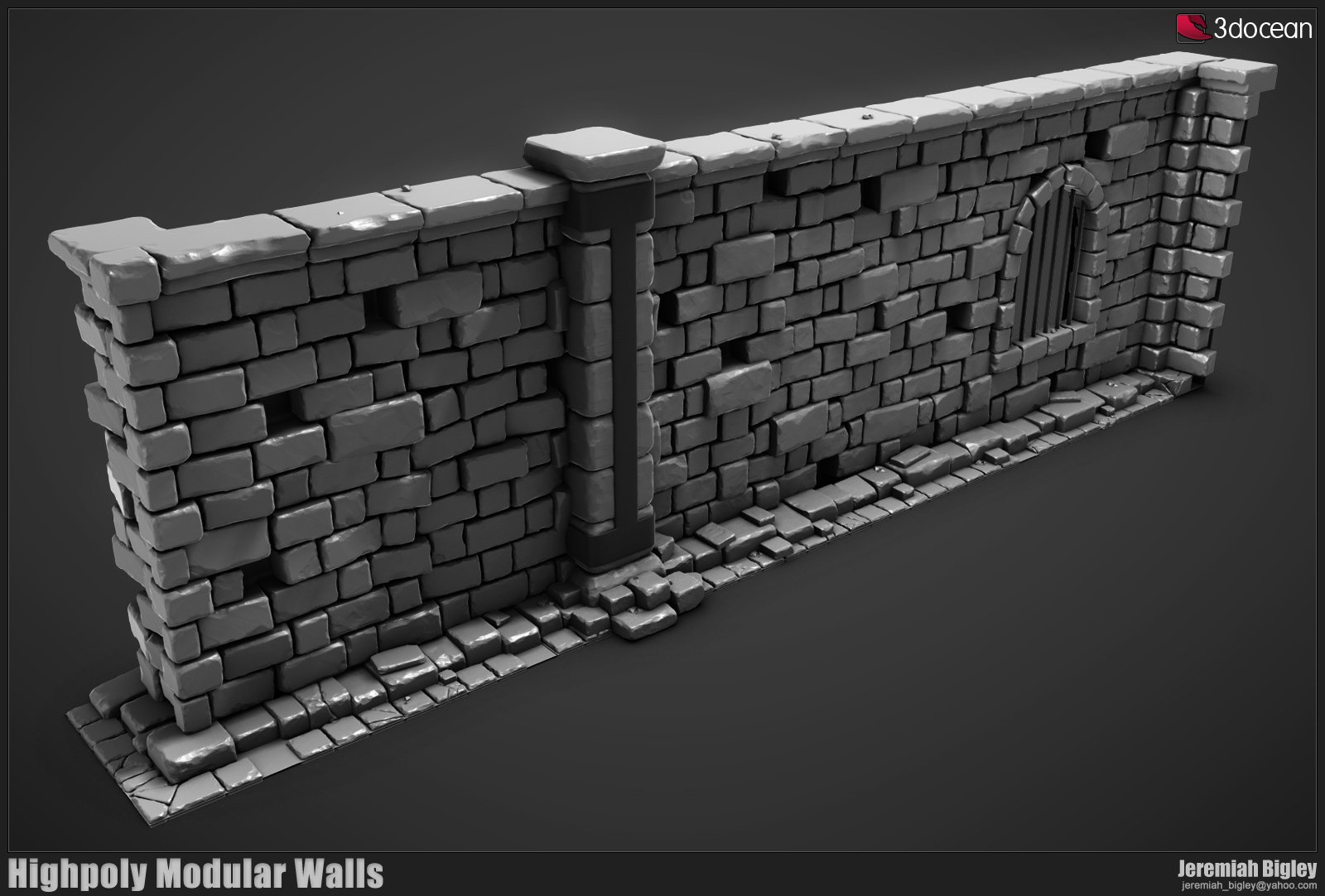 Modular Dungeon Highpoly Walls by JeremiahBigley 1600x1082