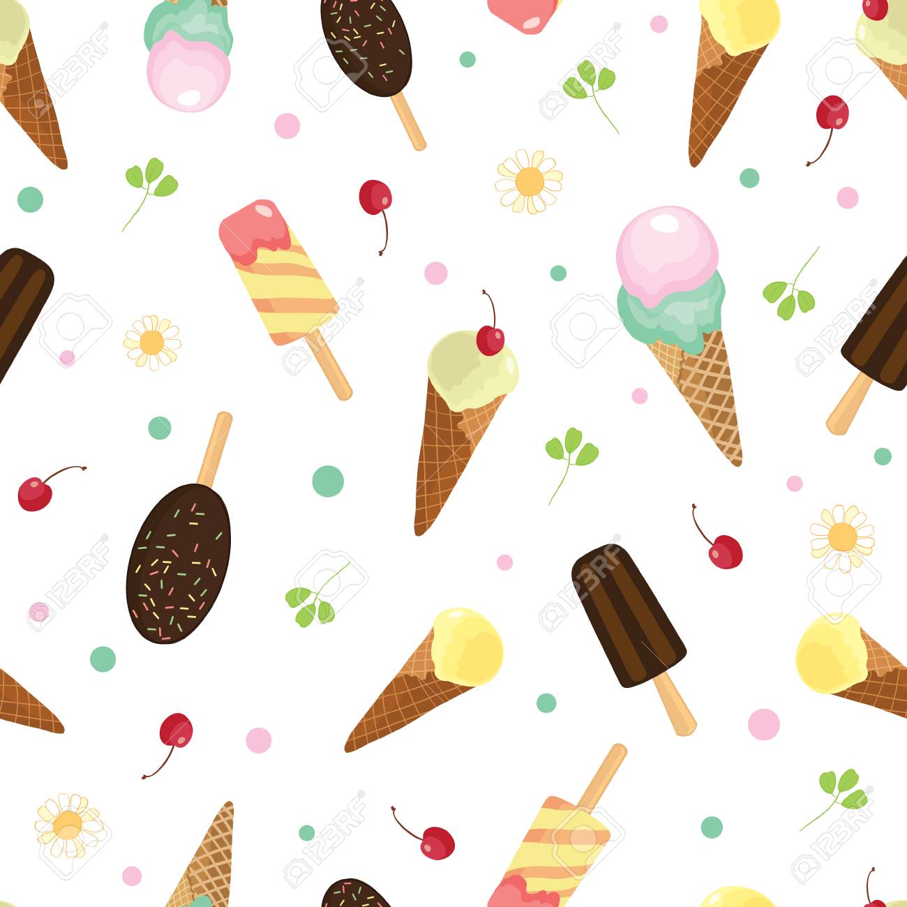 Cute Ice Cream And Candy Seamless Pattern Great For Yummy Summer