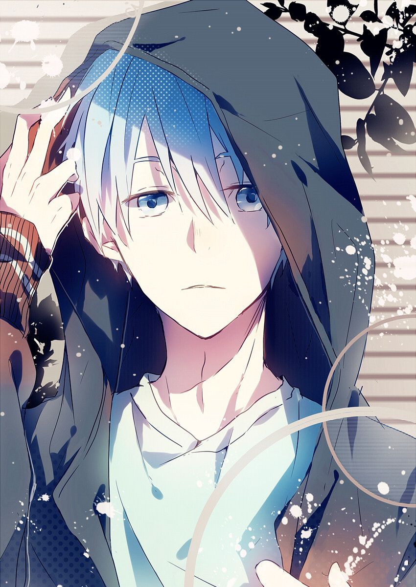 Anime Guy Hoodie White Hair Casual Blue Eyes Frost