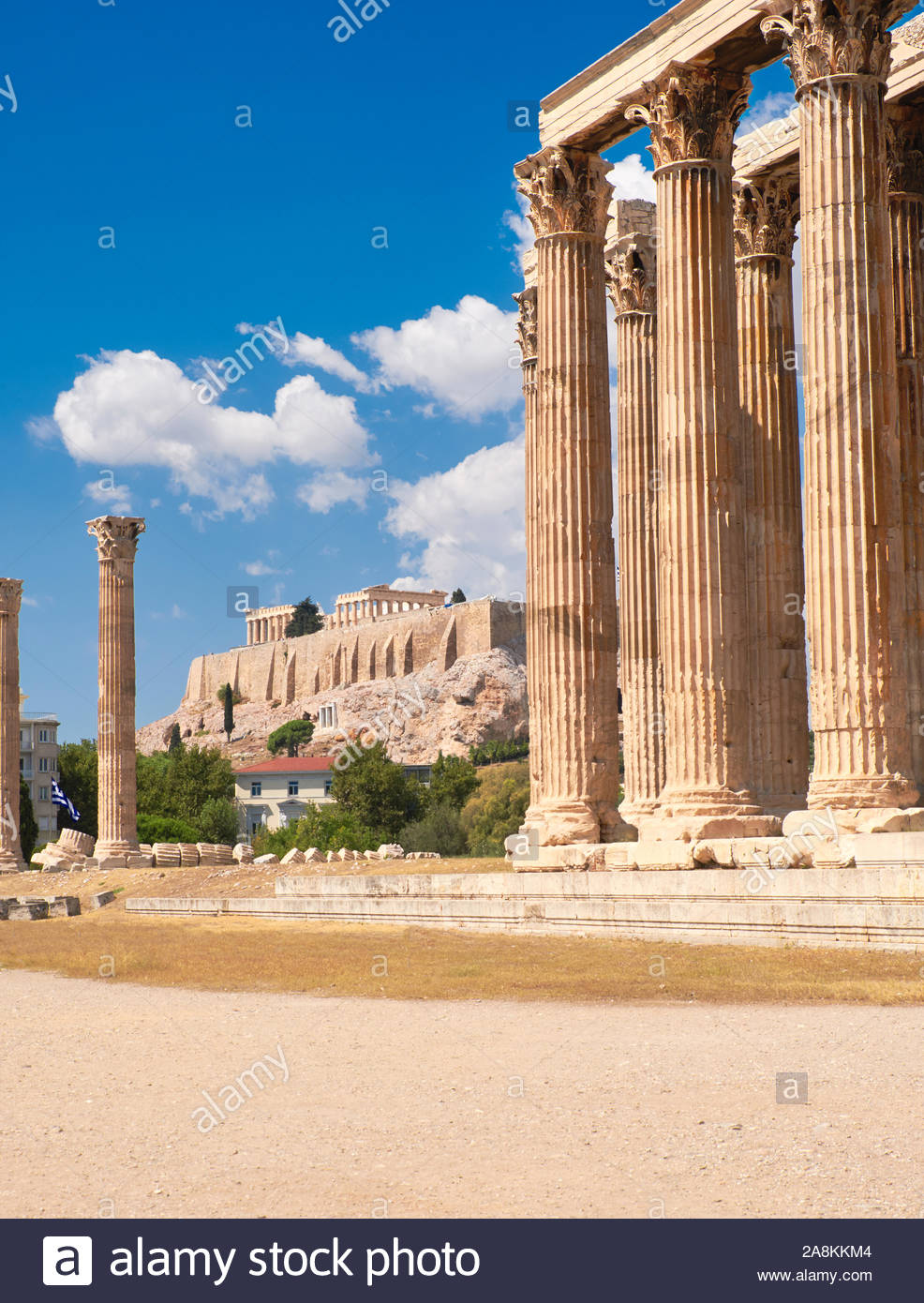 Temple Of Zeus With Acropolis On The Background In Athens Greece