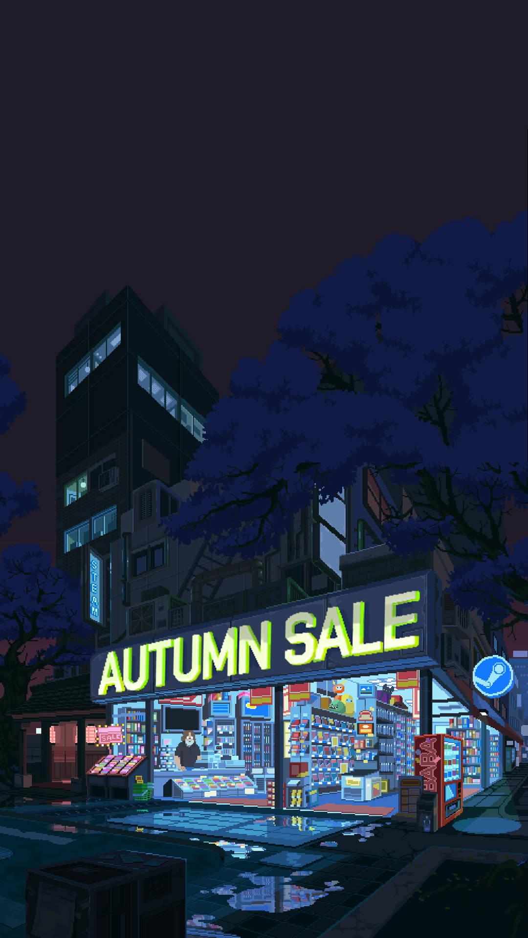 Autumn Sale Store In Aesthetic Pixel Art Wallpaper