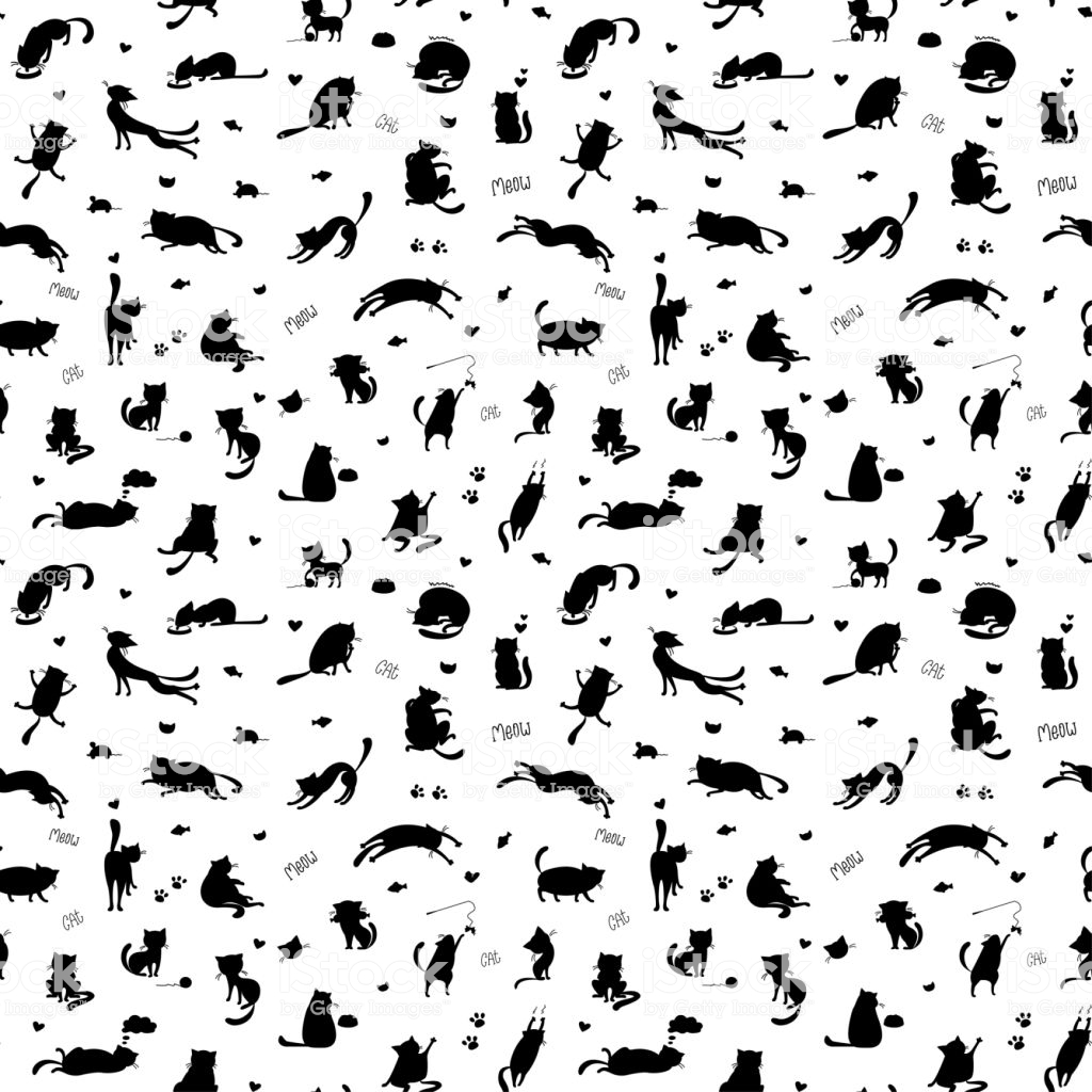 Funny Black Cats Silhouette Seamless Patterncute Pets Background