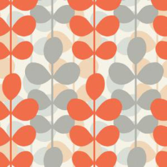 Orange And Grey Retro Modern Leaf Stripe Wallpaper The