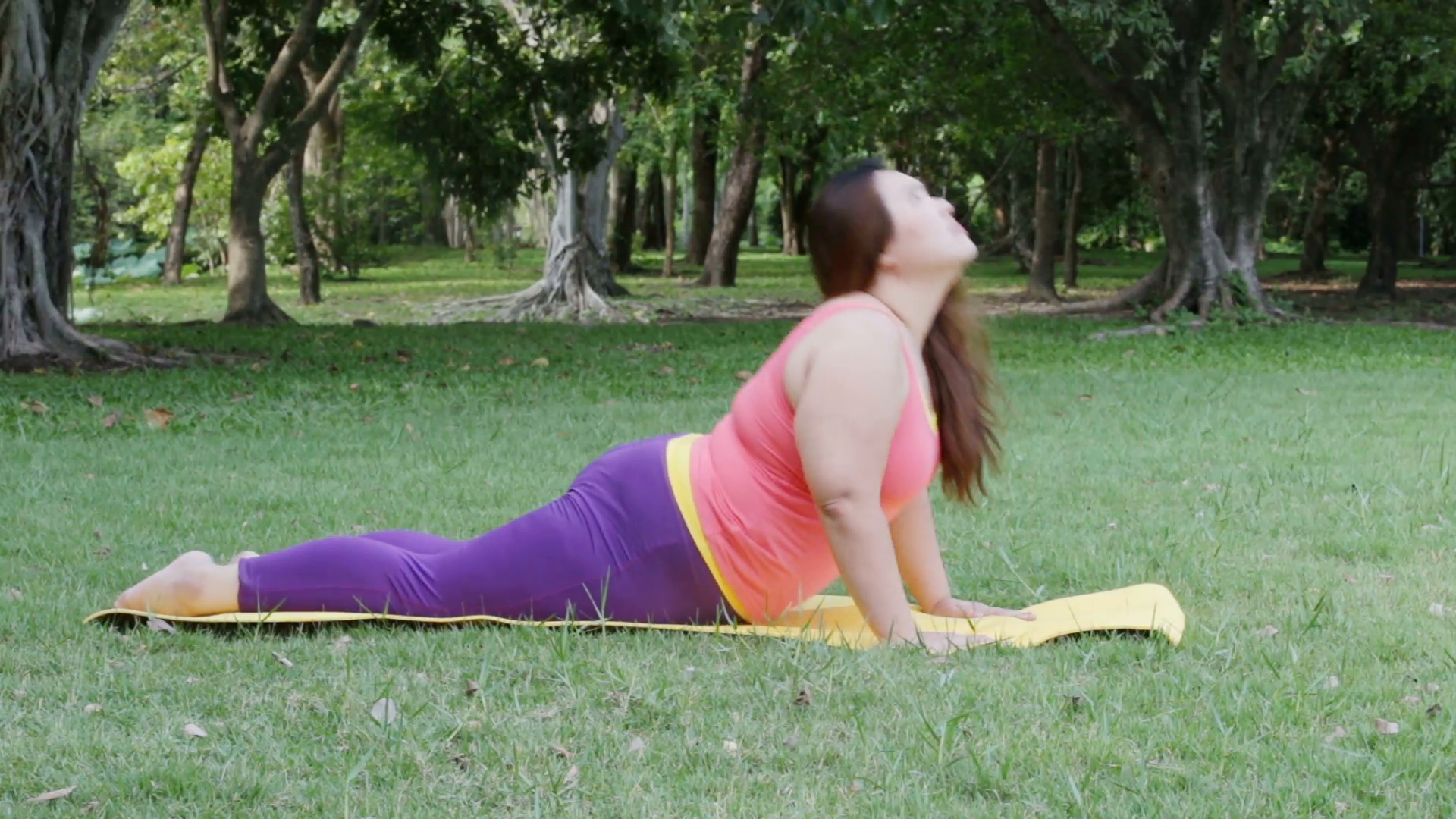 Beautiful Fat Woman Doing Yoga On The Mat In Park Stock Video