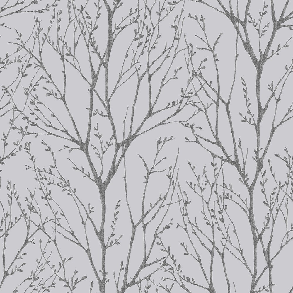Wallpaper I Love Shimmer Tree Soft Grey Silver