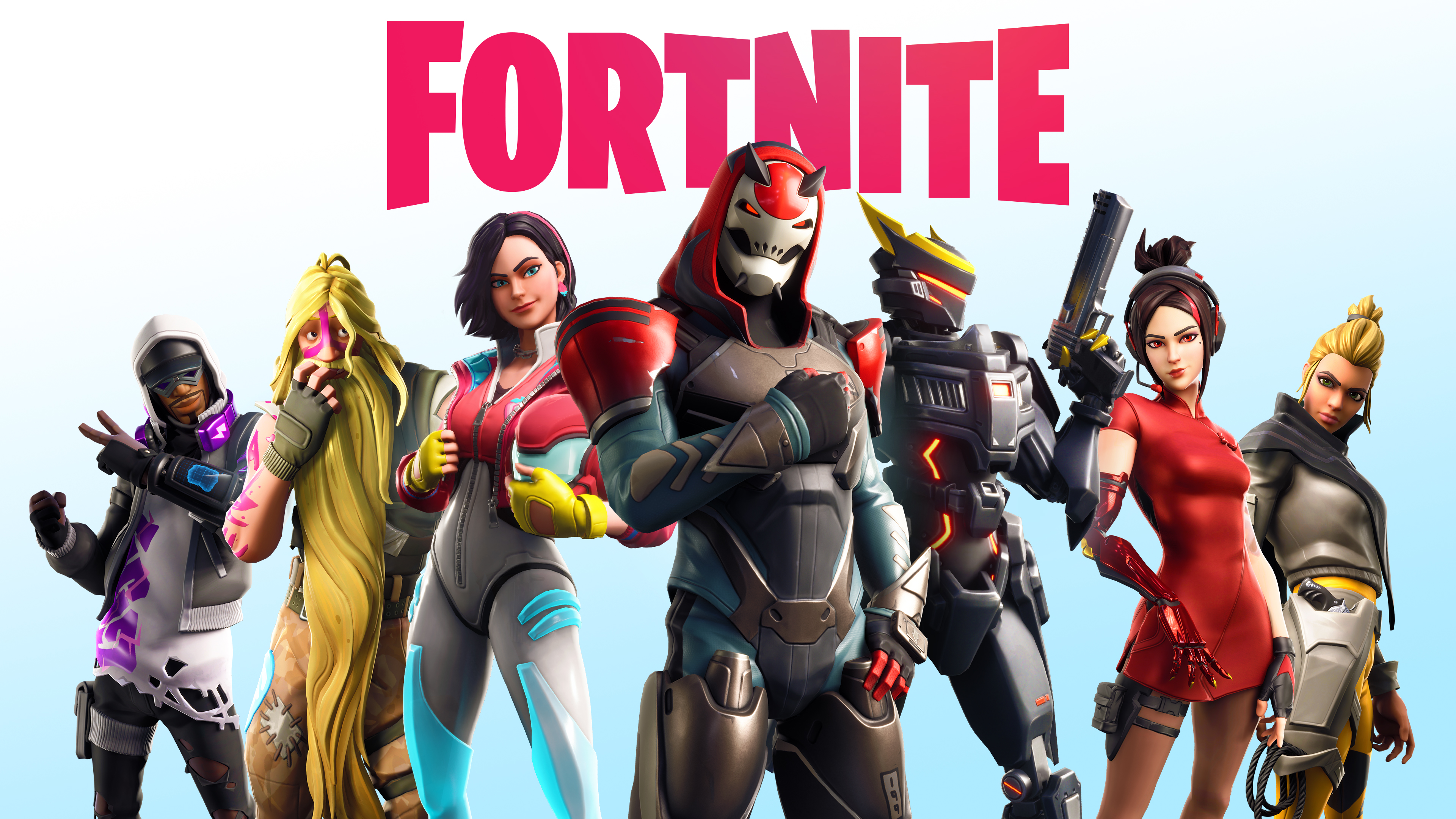 Fortnite characters posing against a blue background