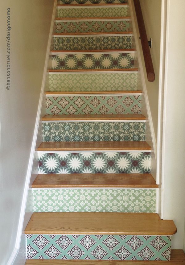 Patterned Stair Risers Using Wall Decals Instead Of Wallpaper