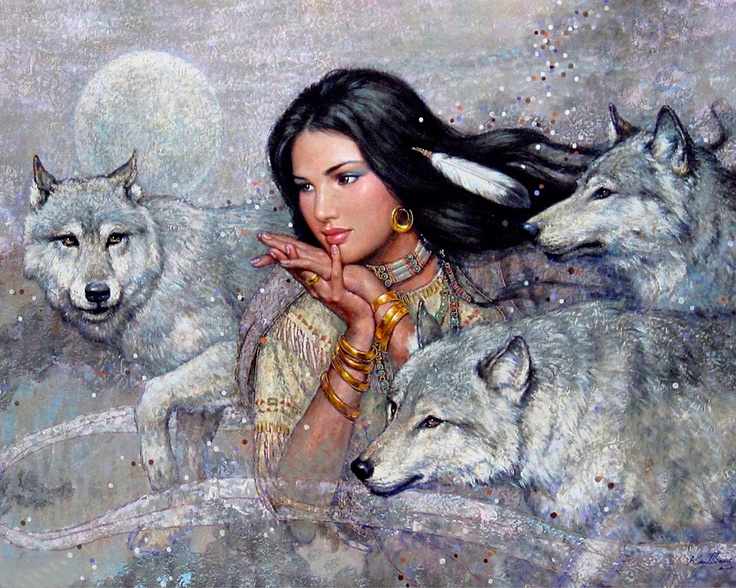 Indian And Wolves