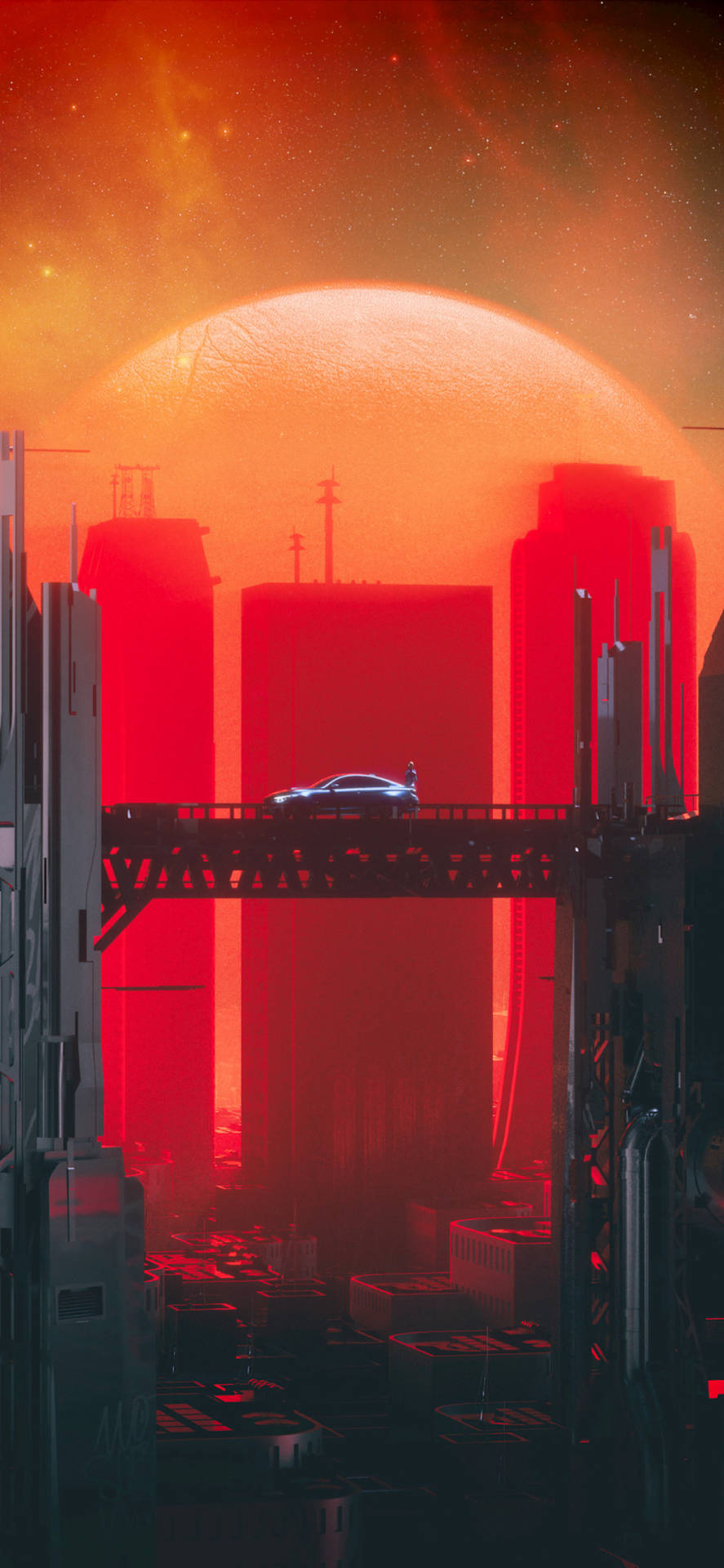 Bridge At Sunset Cyberpunk iPhone X Wallpaper