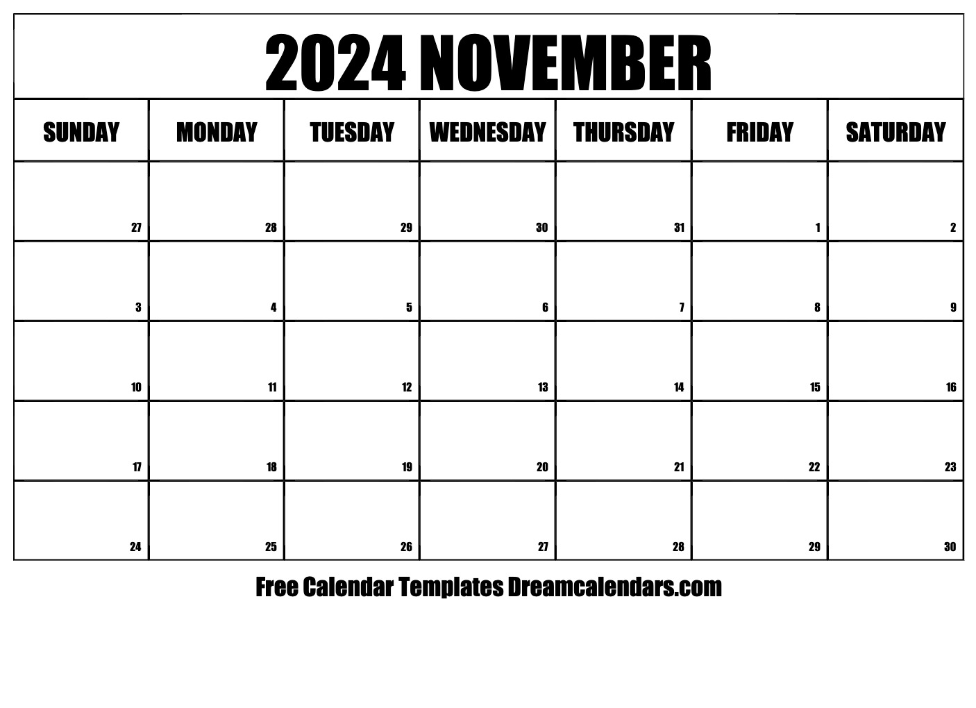 November 2024 Calendar: A simple and clean monthly calendar for November 2024