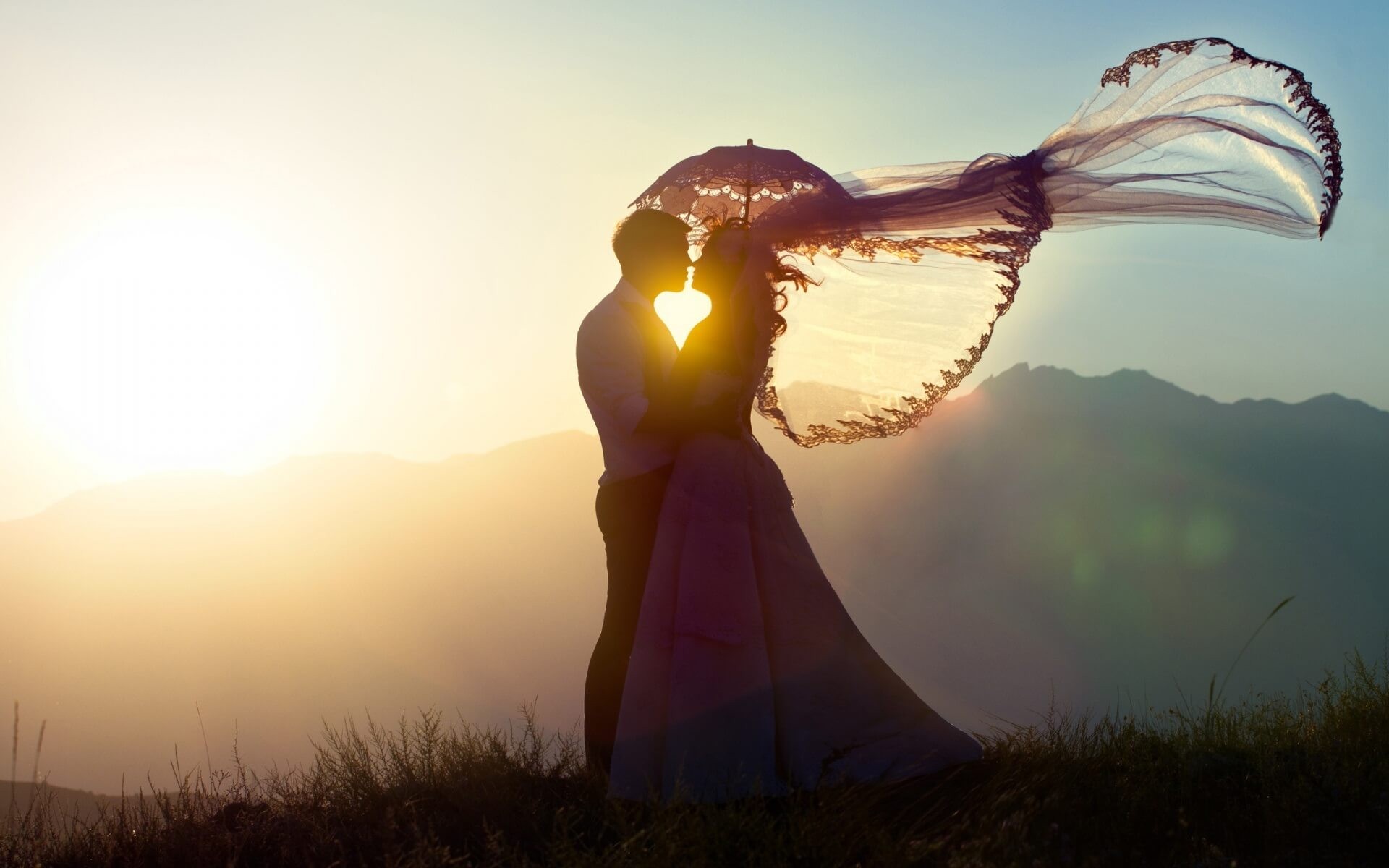 Dreamy Couple Kissing Sunset Heart Wallpaper   New HD