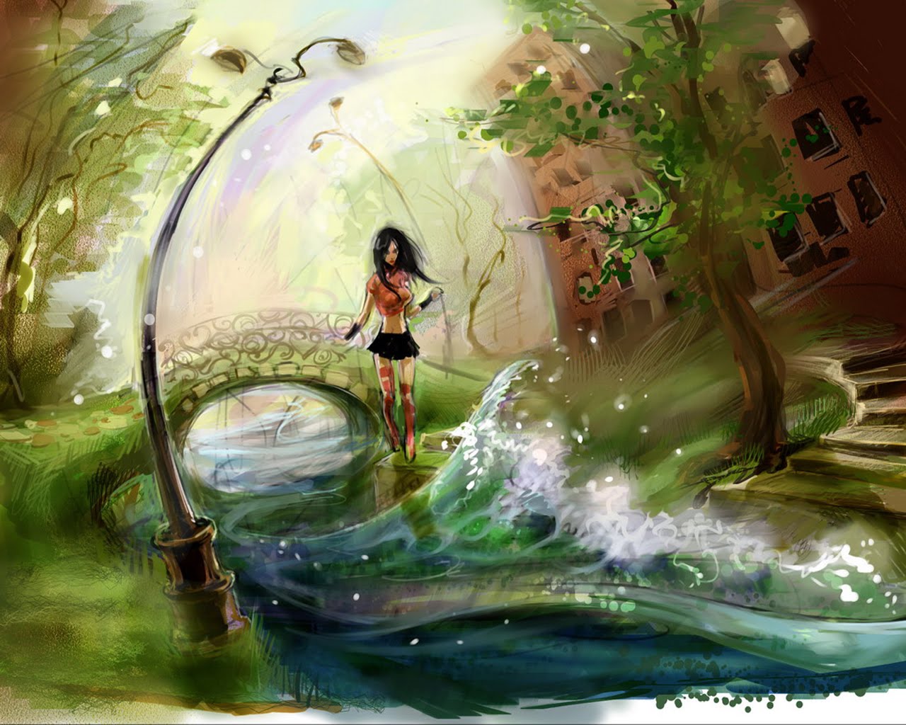 Paintings Desktop Background Wallpaper Girl In Water Painting