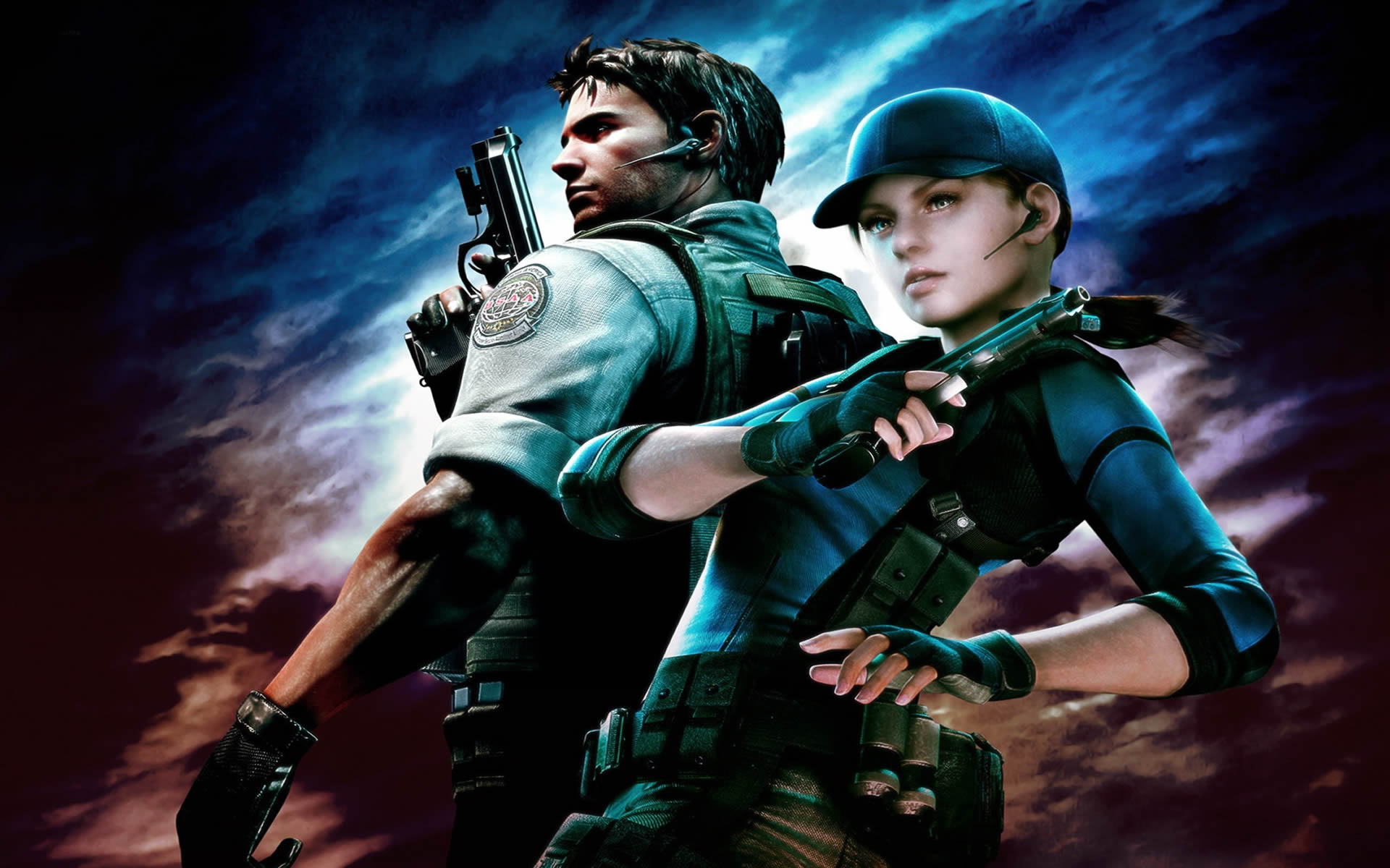 Chris Redfield And Jill Valentine Scary Games Wallpaper Image