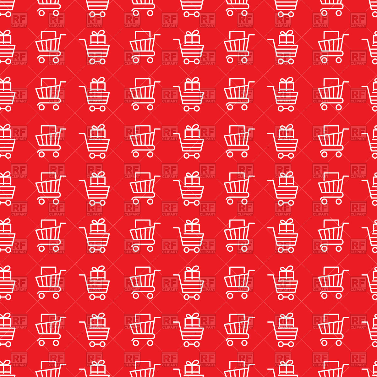 White Shopping Trolley On Red Background Vector Image Of
