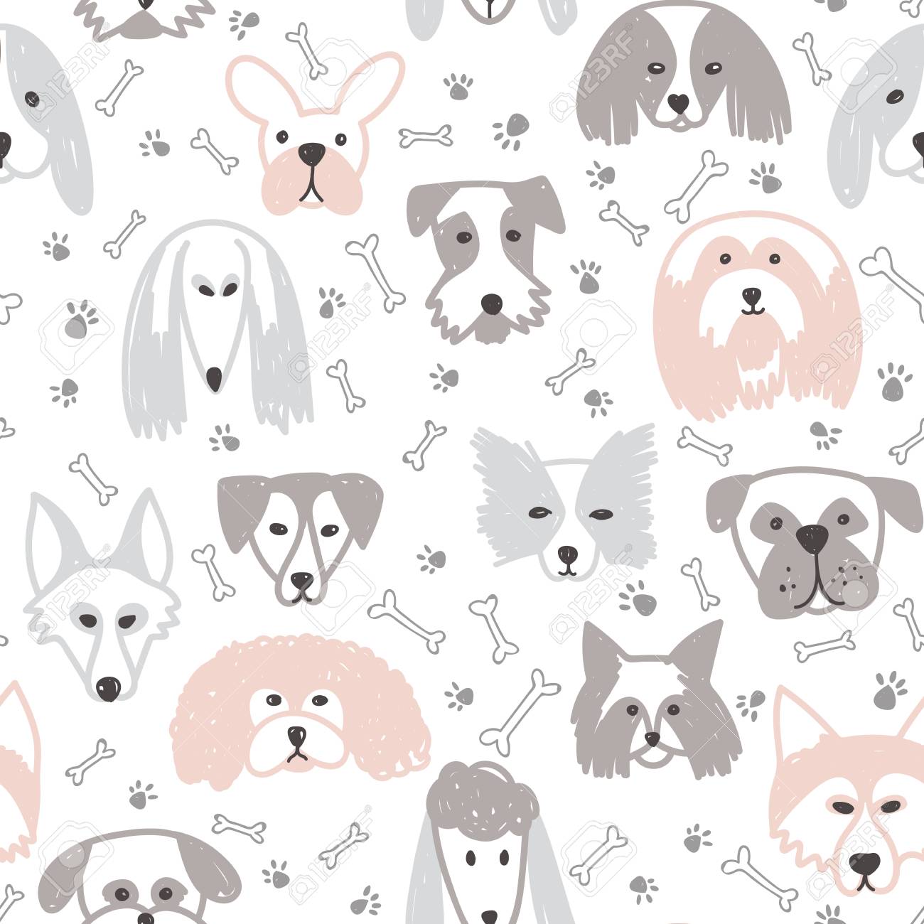 Vector Seamless Pattern With Dogs Symbol On 2018 Chinese New