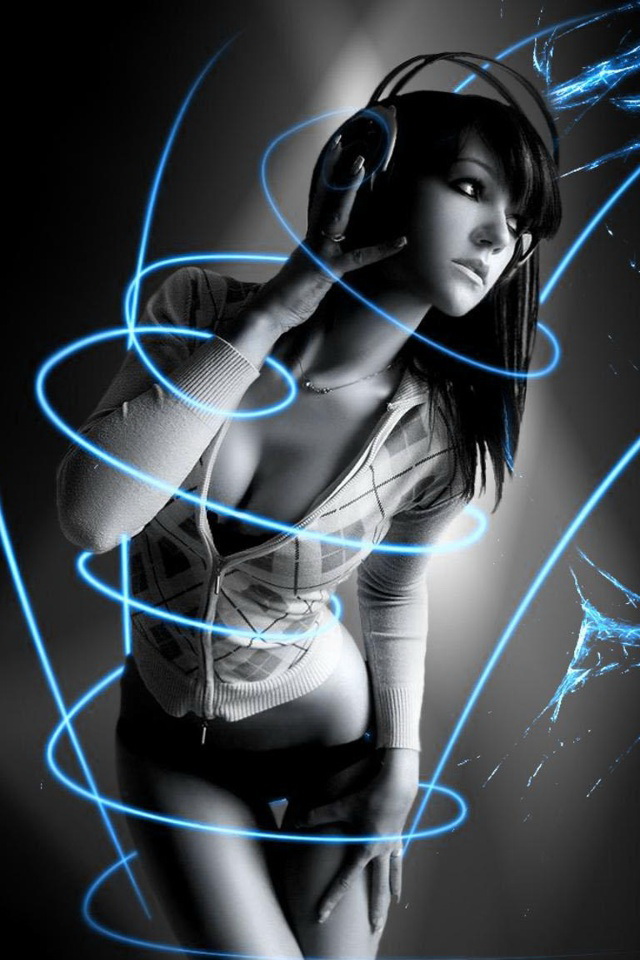 Sexy Music Girl Black And White Wallpaper iPhone
