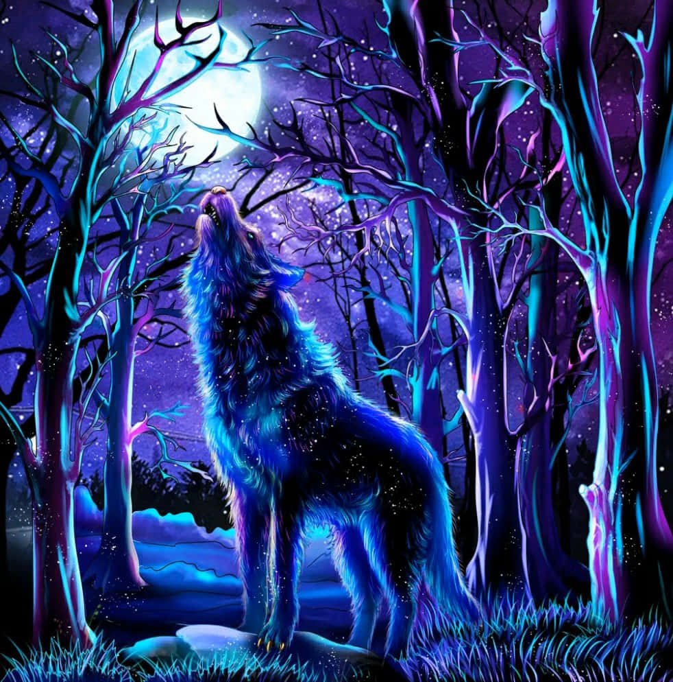 Striking Blue Wolf Artistic Wallpaper