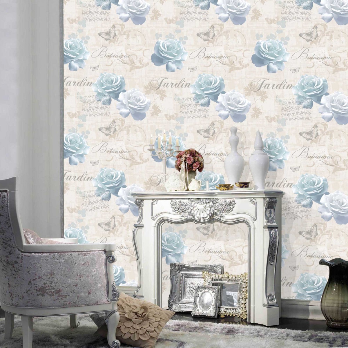 Home Shop By Style Floral Botanical Garden French Blue Wallpaper