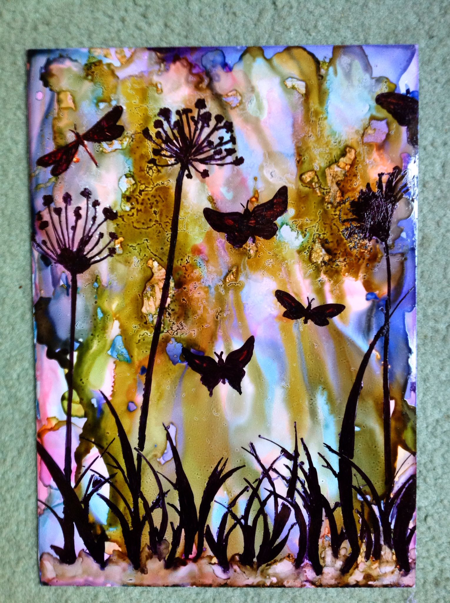 Alcohol Ink Background Stencil With A Black Sharpie Mixed Media