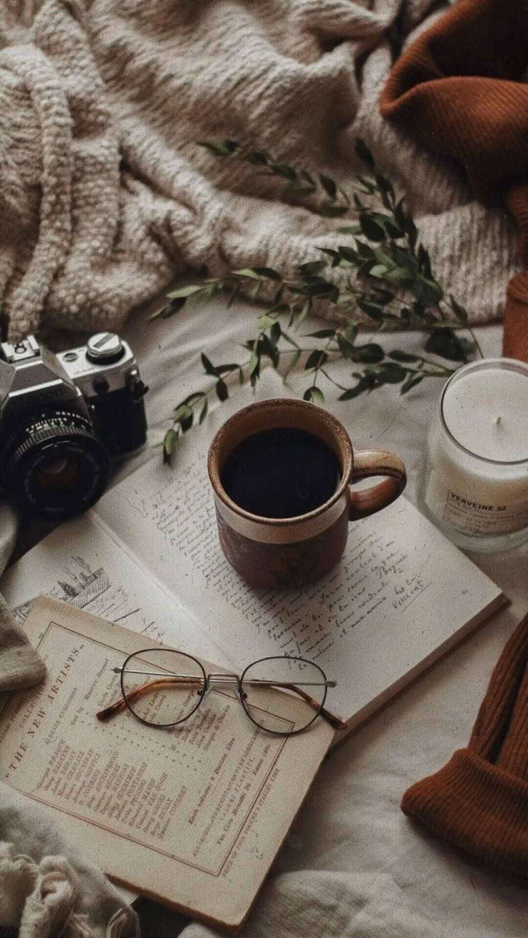 Camera Notebook And Coffee Aesthetic Wallpaper