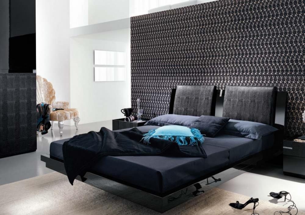 Black Interior Bedroom Design Ideas Mosaic Wallpaper Modern