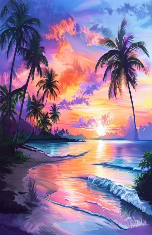 Tropical Island Sunset Wallpaper