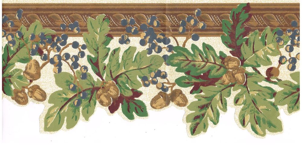 Acorns Leaves And Berries On Vine Wallpaper Border Wall Decor