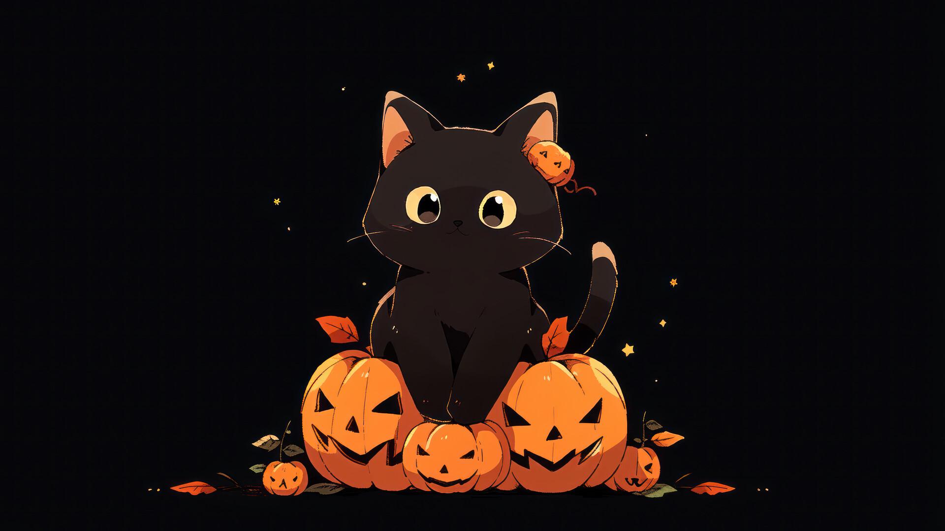 Halloween Black Cat Pumpkin Jack O Lantern 4k Wallpaper iPhone HD