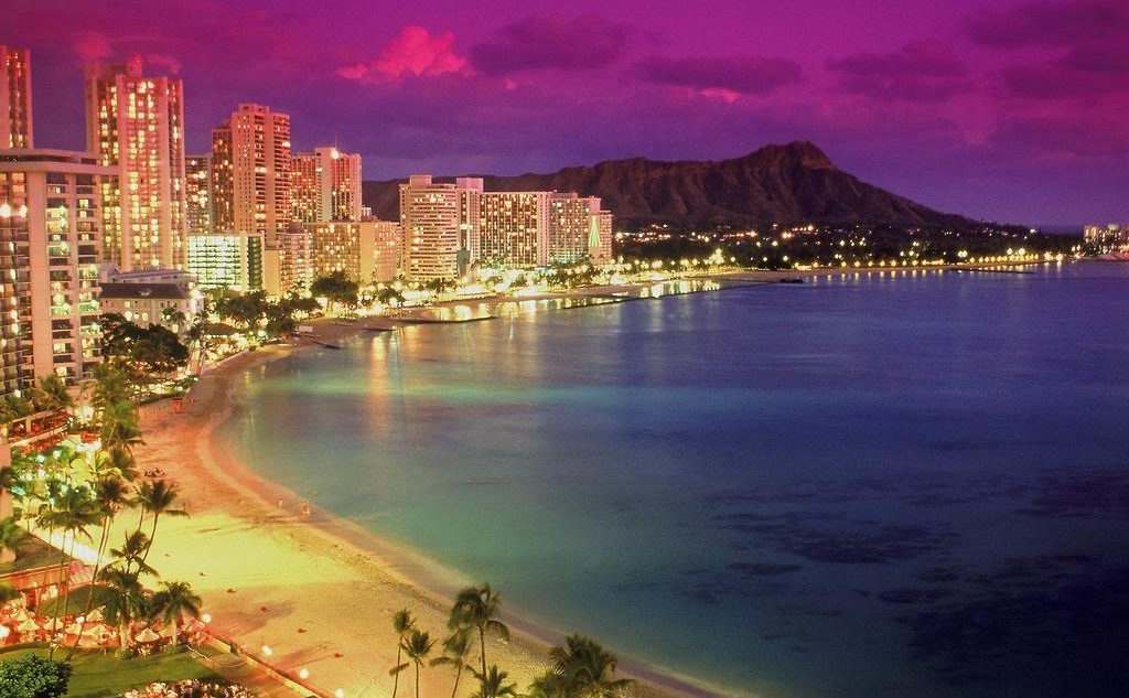 Wallpaper Hawaii Waikiki City Lights At Night Travel Around The