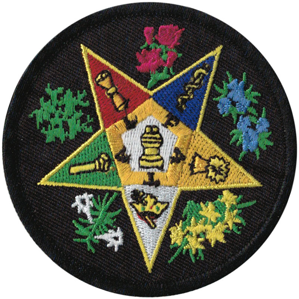 O E S Eastern Star Patch With Flowers On Round Design Black