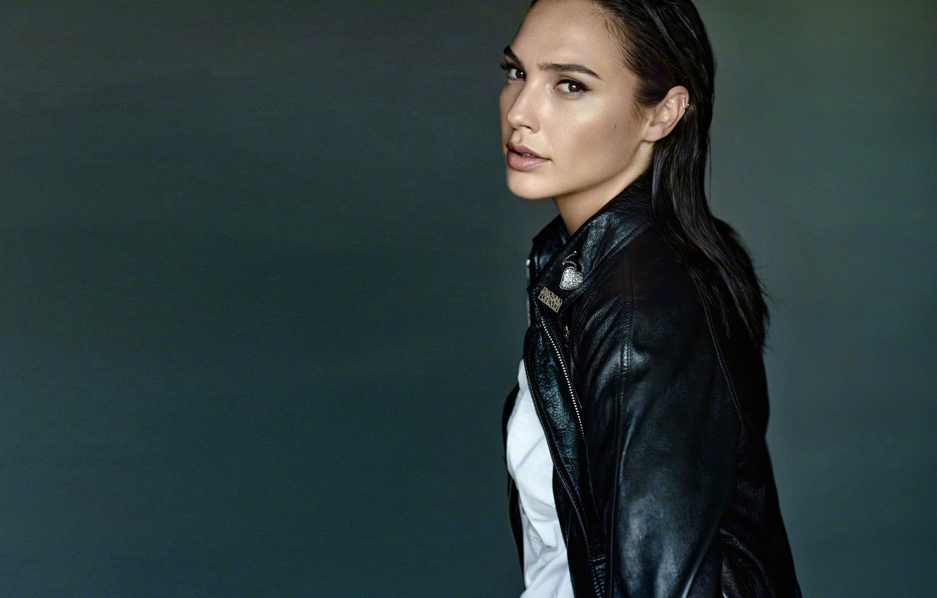 Wallpaper girl model look actress Gal Gadot leather jacket