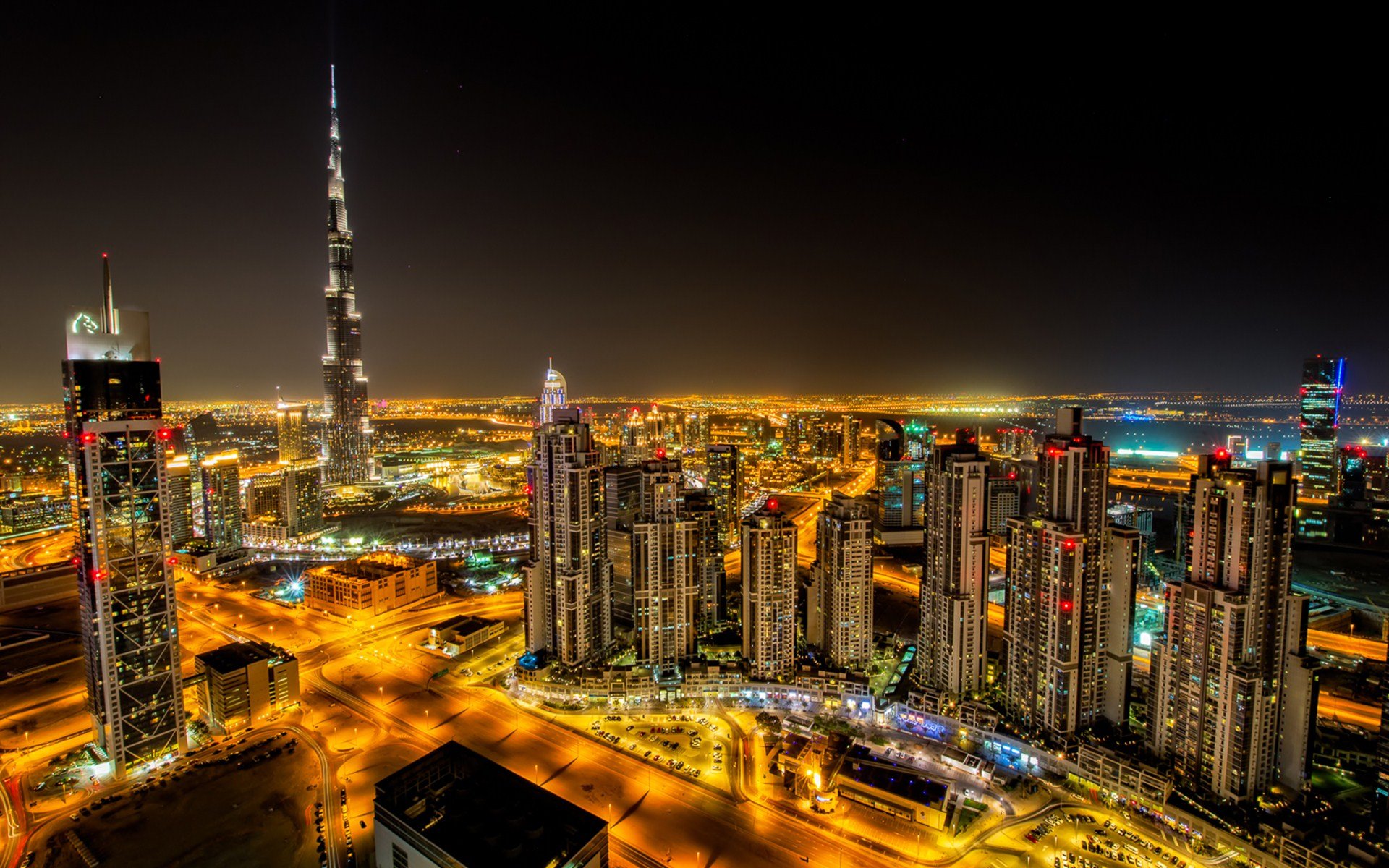 Dubai City Night Road Building Hd Wallpaper