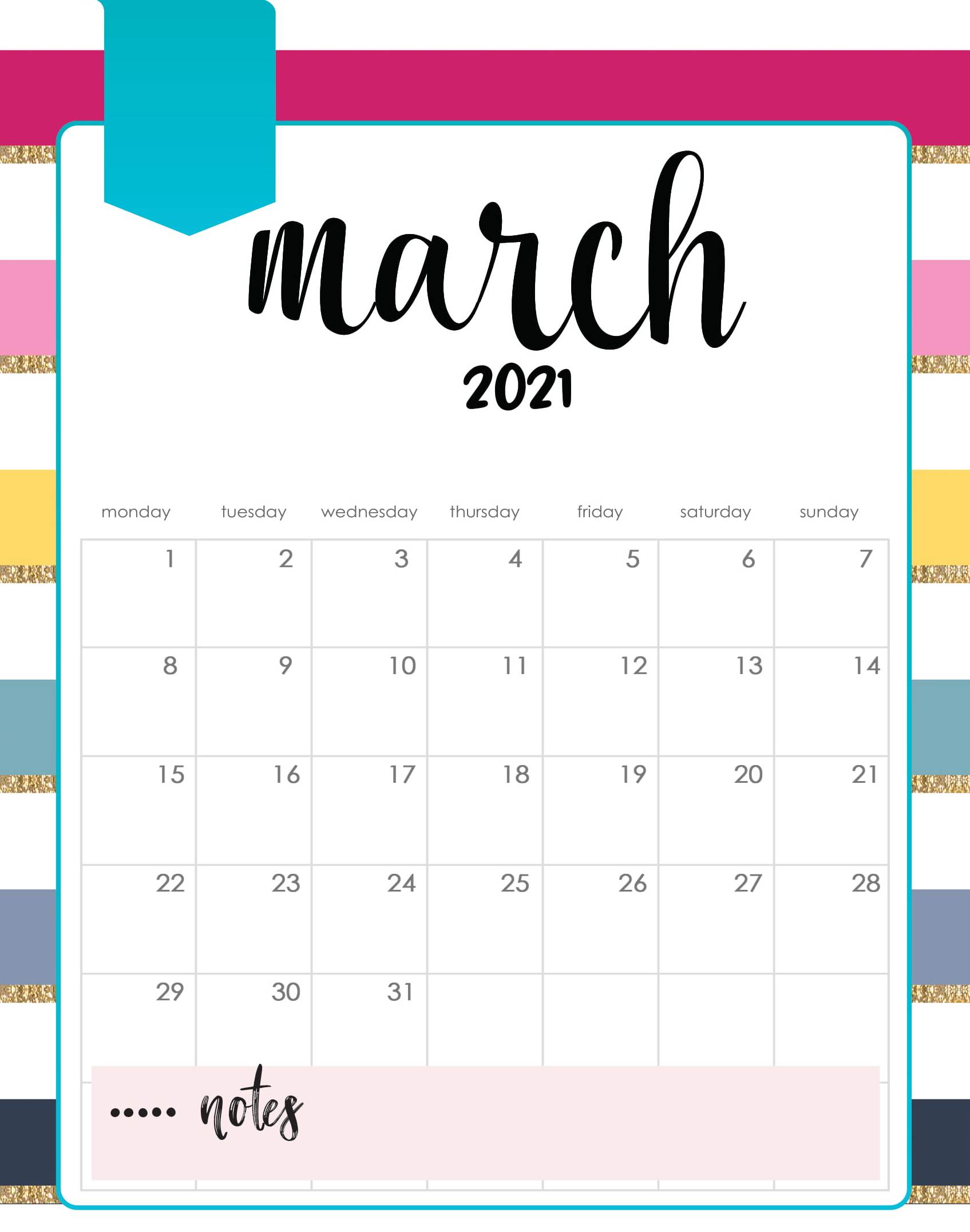 Cute March Calendar Image With Notes One Platform For