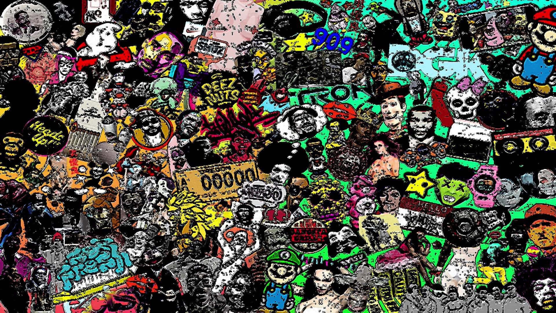 A Vibrant Cartoon Collage Wallpaper