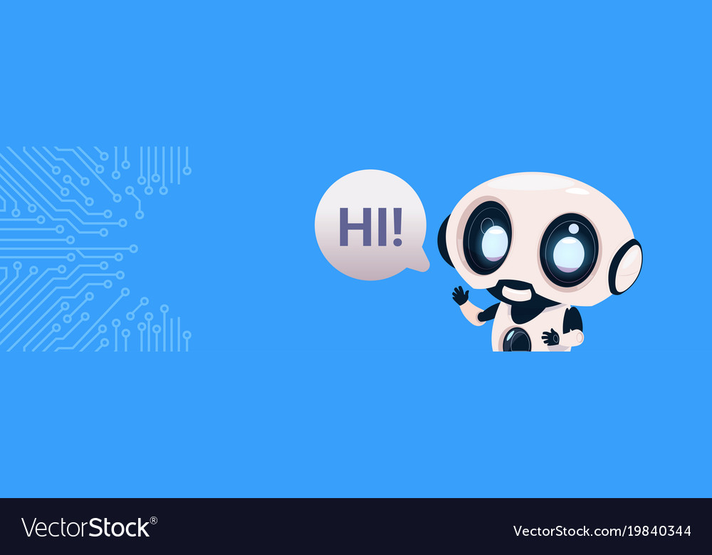 Robot Chatter Bot Say Hi Over Circuit Background Vector Image