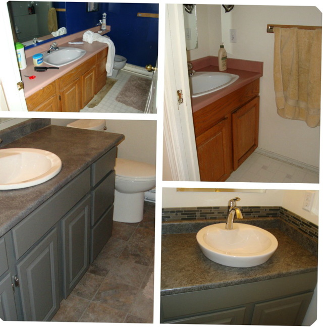 Amazing Painting Laminate Bathroom Cabis Before And After Detail