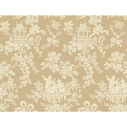Sculptured Surfaces Tan And Cream Tea House Toile Wallpaper