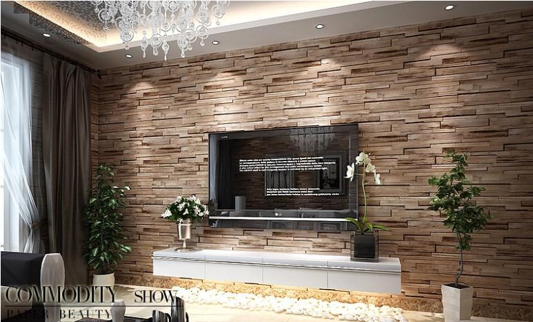 3d Luxury Wood Blocks Effect Brown Stone Brick 10m Vinyl Wallpaper