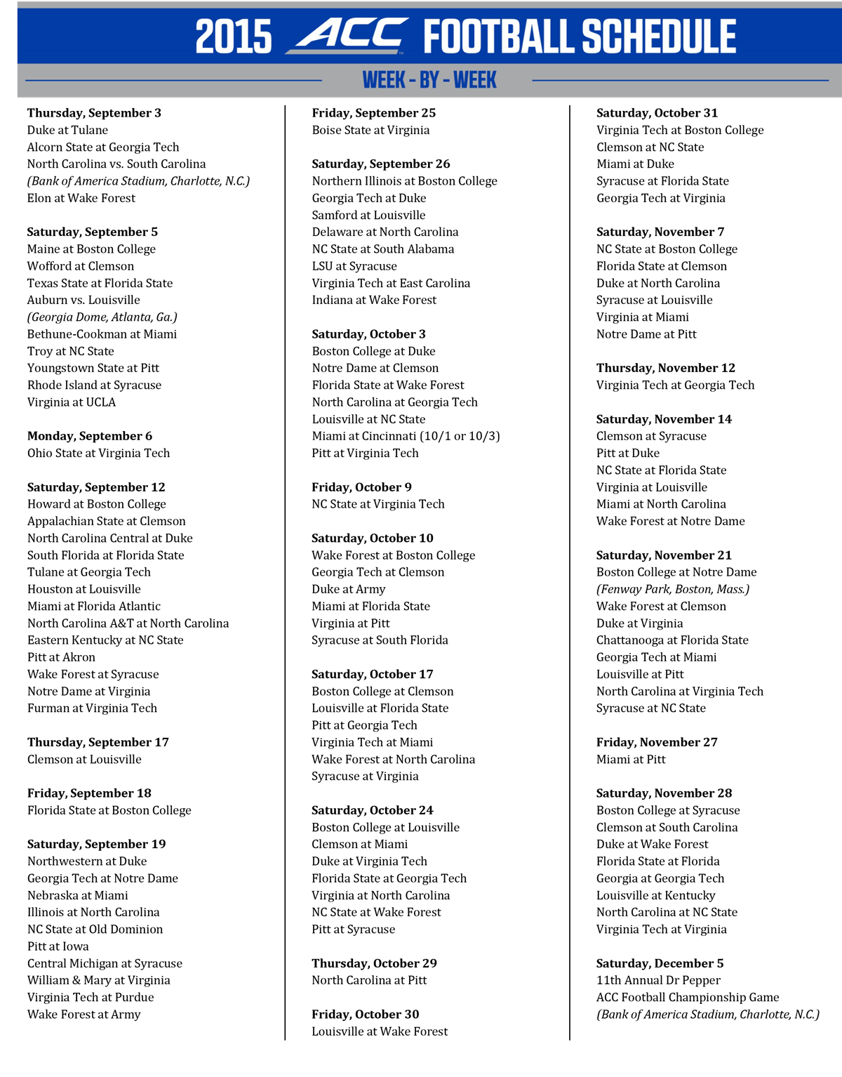 2015 ACC football schedule grid released in full   SBNationcom
