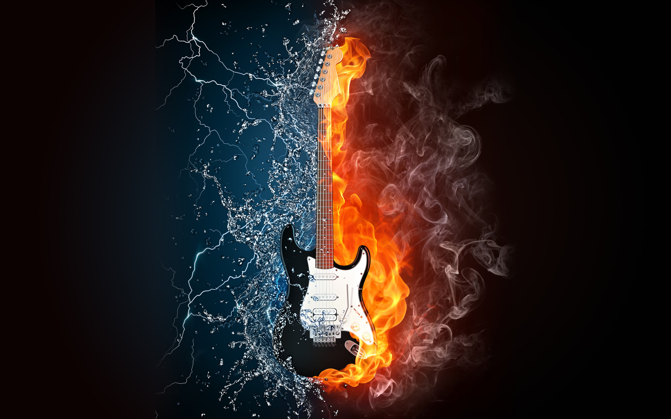 Red And Blue Fire Water Guitar Wallpaper Best