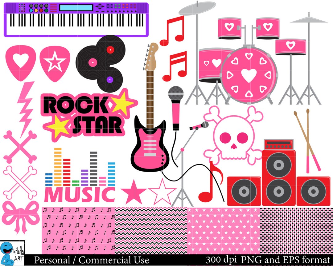 Girl Rock Star Set Clipart Digital Clip Art Graphics Canada