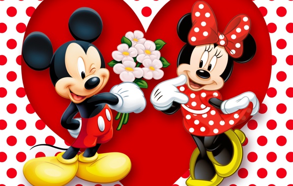 Minnie Mickey Cartoon Disney Romance Love Red Polka Dots Heart