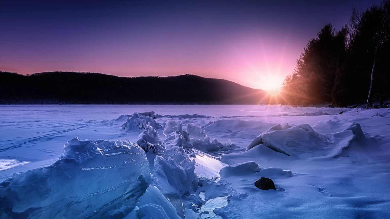 Winter Ice Snow Sunset Desktop Background