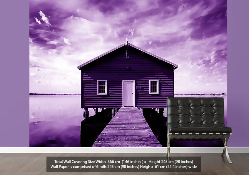 Of House At The End Pier Seascape Lilac Vinyl Wallpaper Mural