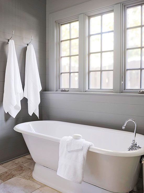 Bathroom With Gray Shiplap Walls Cottage