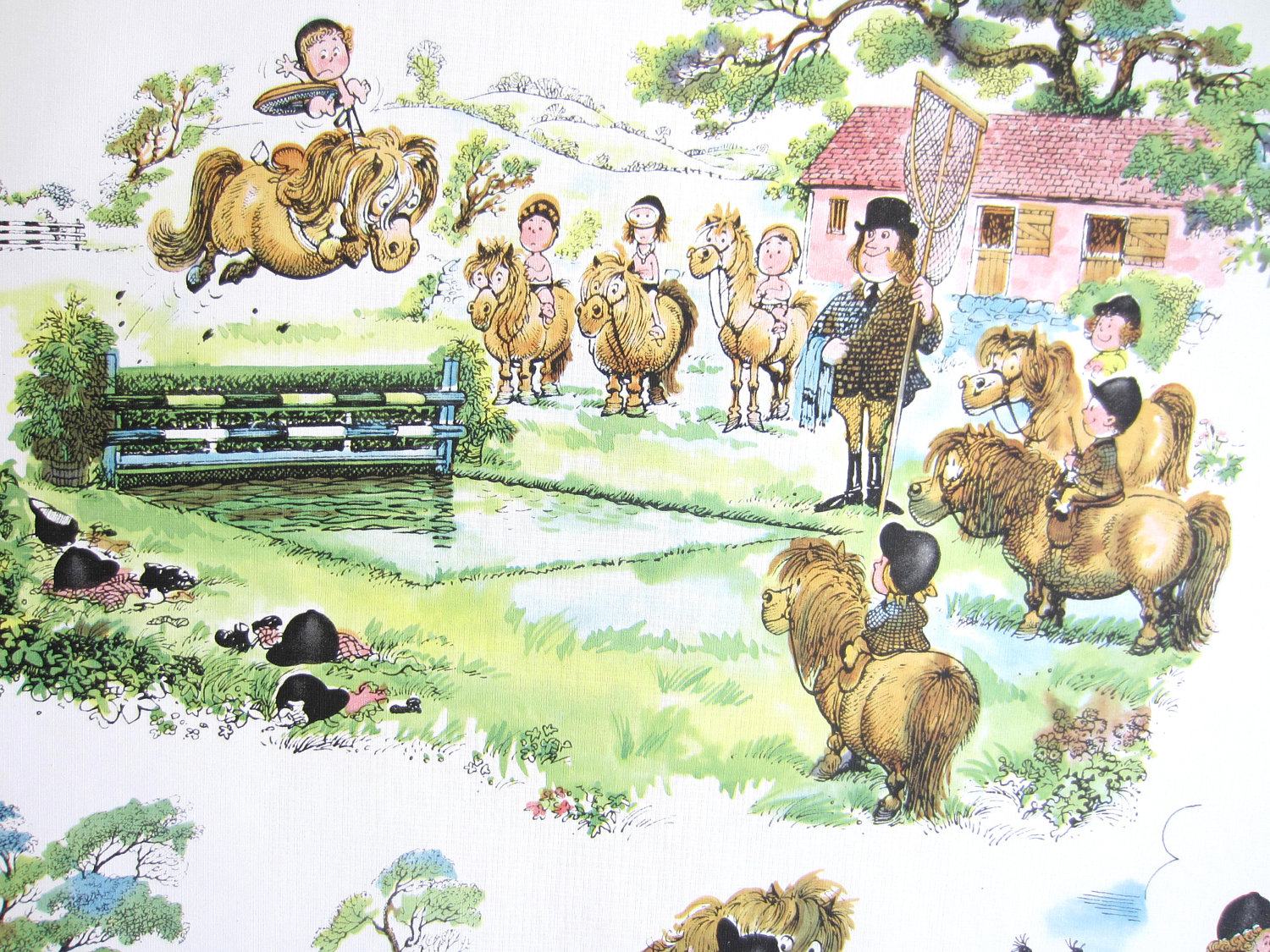 Vintage Wallpaper English Equestrian Theme Nursery Horses Fox Hunt