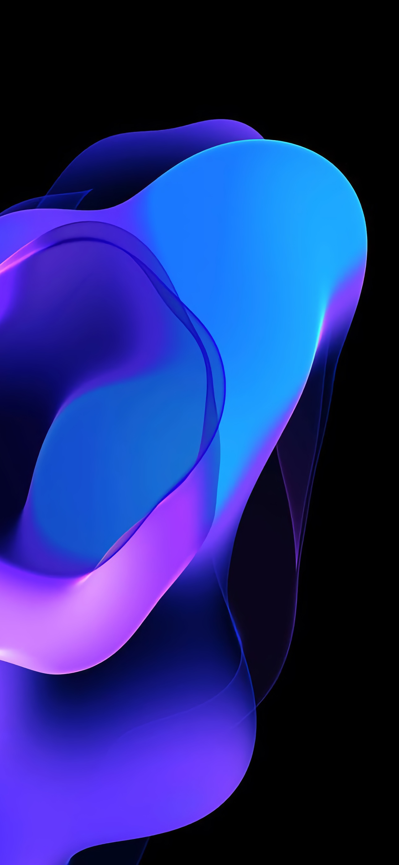 Abstract blue and purple gradient wave on a black background, resembling an iPhone 14 Pro Max wallpaper