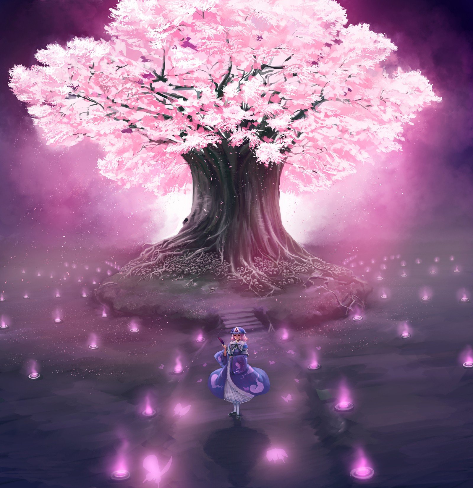 video games Touhou cherry blossoms trees anime Saigyouji Yuyuko